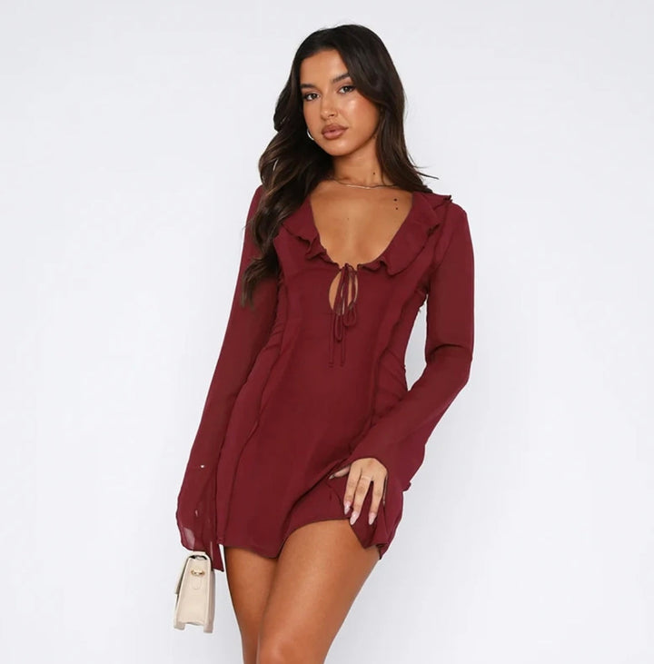Levoire | Robe D'Été Bandeau À Volants Rouge profond