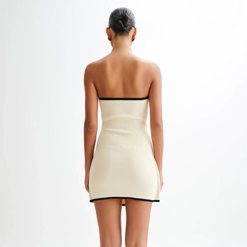 Levoire | Robe Mini En Tricot Écru Élégante Sans Épaules