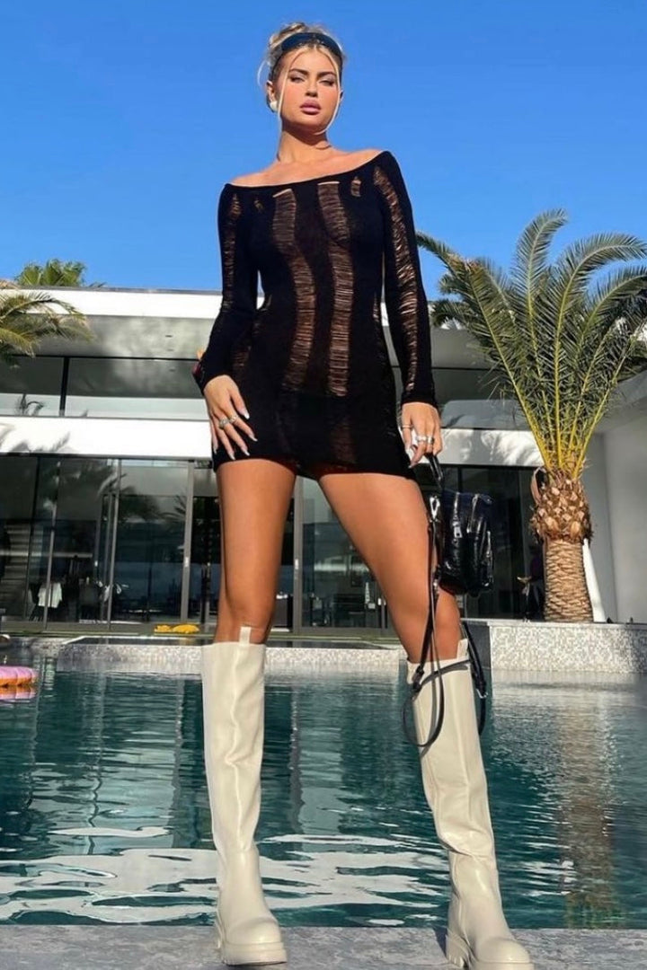 Levoire | Moi Déchiqueté Semi Transparent Dos Nu Mini Robe