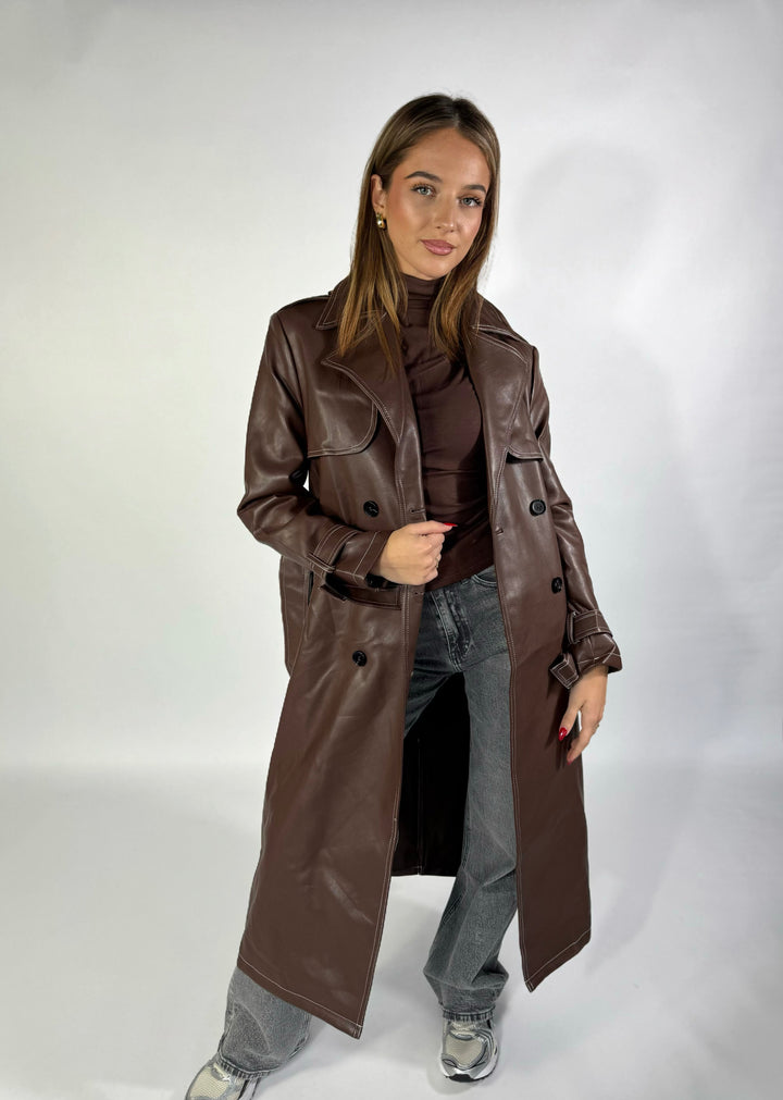 Levoire | Long Veste En Similicuir Braun
