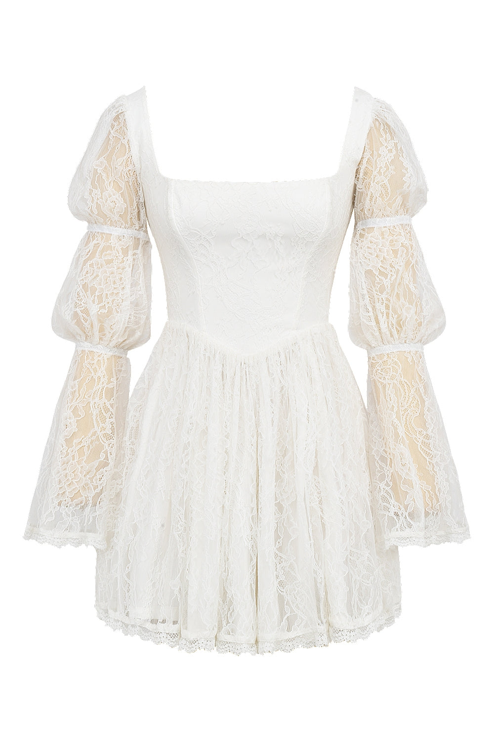 Levoire | Robe Mini À Manches Bouffantes En Dentelle Blanche
