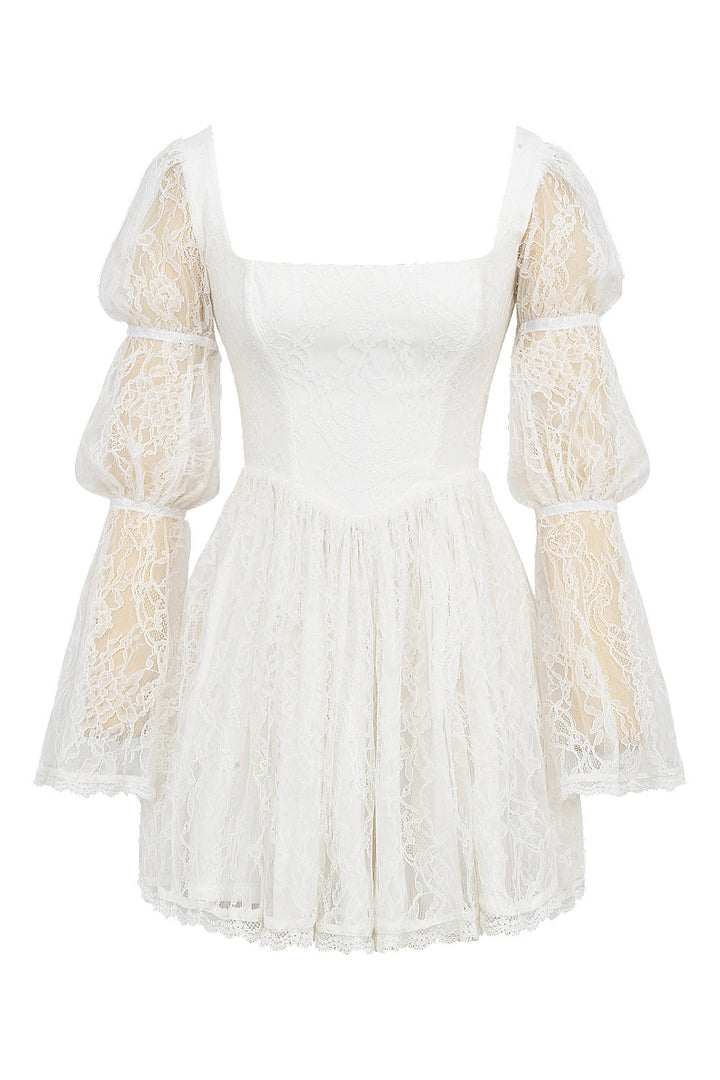 Levoire | Robe Mini À Manches Bouffantes En Dentelle Blanche