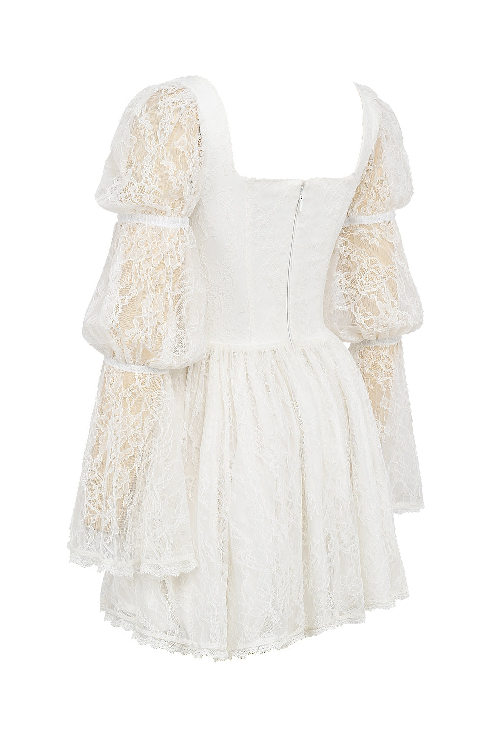Levoire | Robe Mini À Manches Bouffantes En Dentelle Blanche