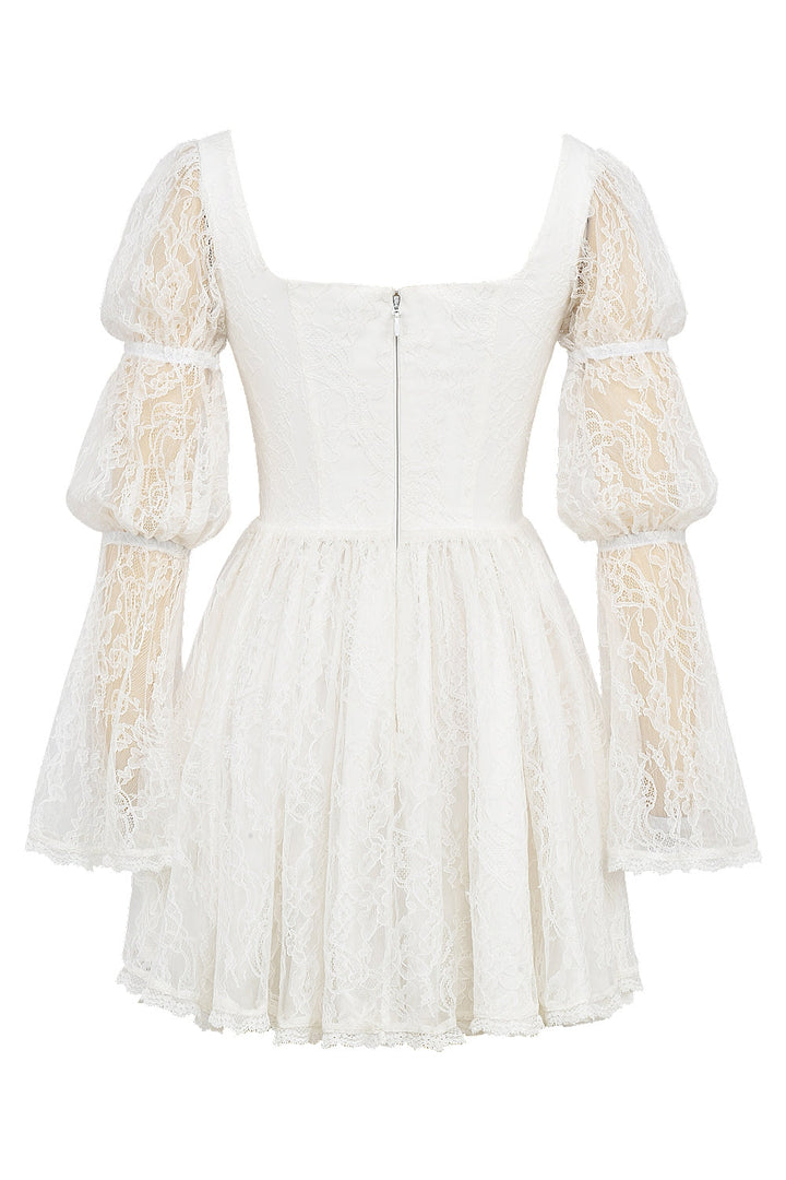 Levoire | Robe Mini À Manches Bouffantes En Dentelle Blanche