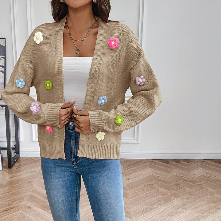Levoire | Gilet Brodé Floral 3D Pour Femmes Khaki