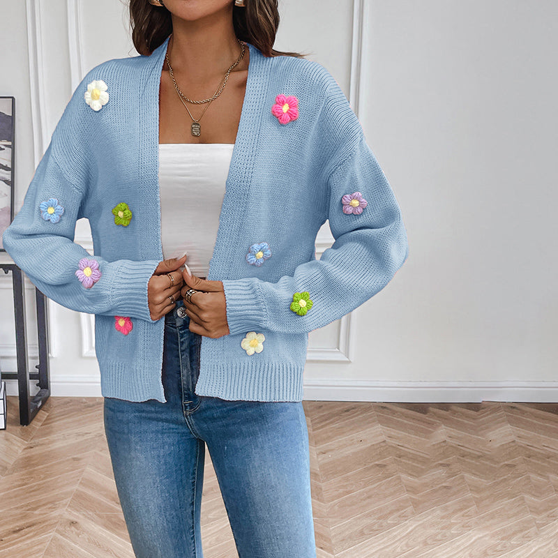 Levoire | Gilet Brodé Floral 3D Pour Femmes Bleu