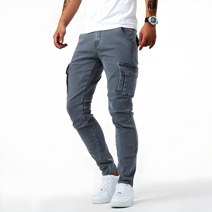 Levoire | Rento Slim Fit Pantalons Cargo en Denim avec Poches Latérales Gris