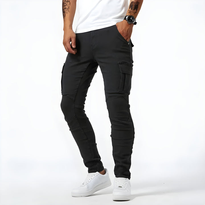 Levoire | Rento Slim Fit Pantalons Cargo en Denim avec Poches Latérales Noir