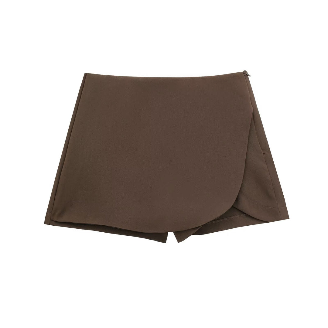 Levoire | Jupe-Culotte Élégante Courte Pour Femmes Marron moka (avec fente)