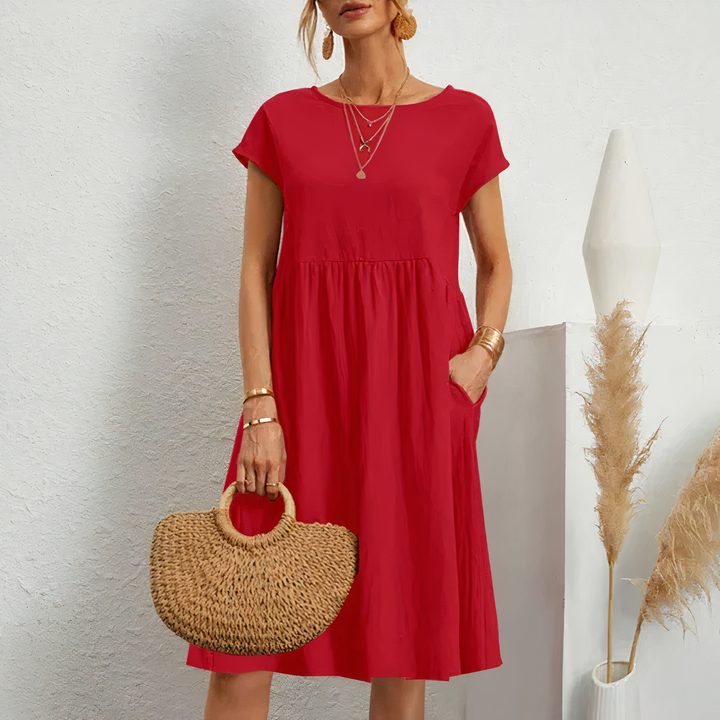 Levoire | Robe D'Été Mi-Mollet Avec Poches Rouge