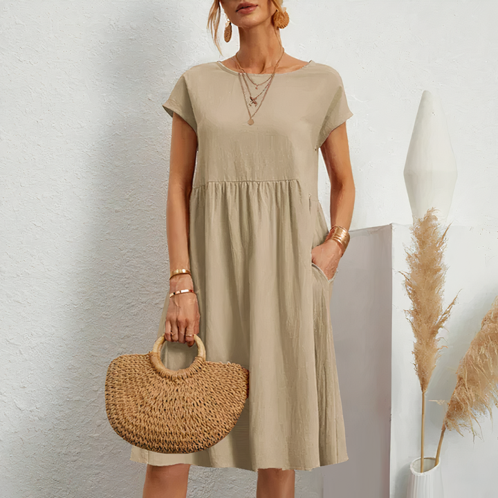 Levoire | Robe D'Été Mi-Mollet Avec Poches Khaki