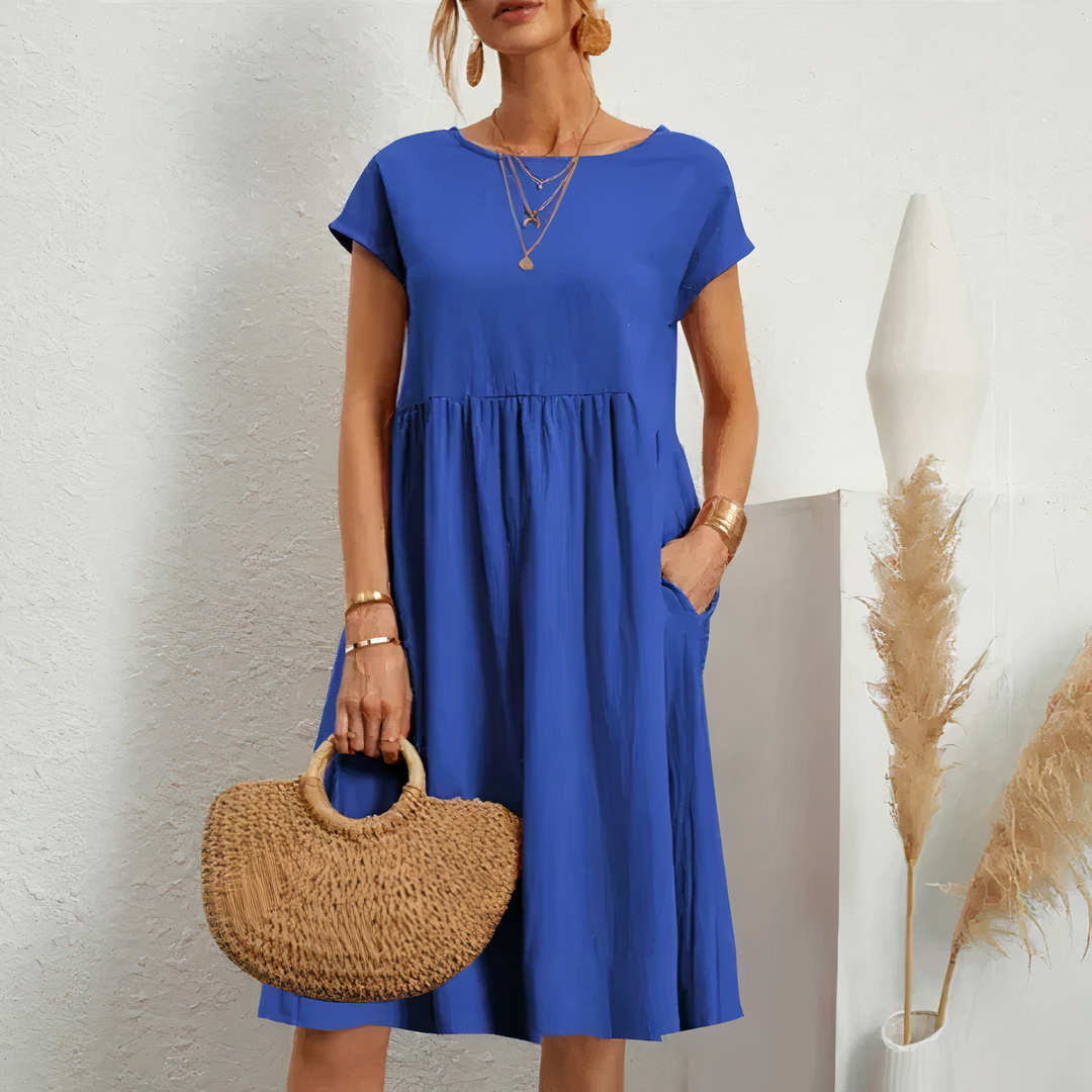 Levoire | Robe D'Été Mi-Mollet Avec Poches Bleu