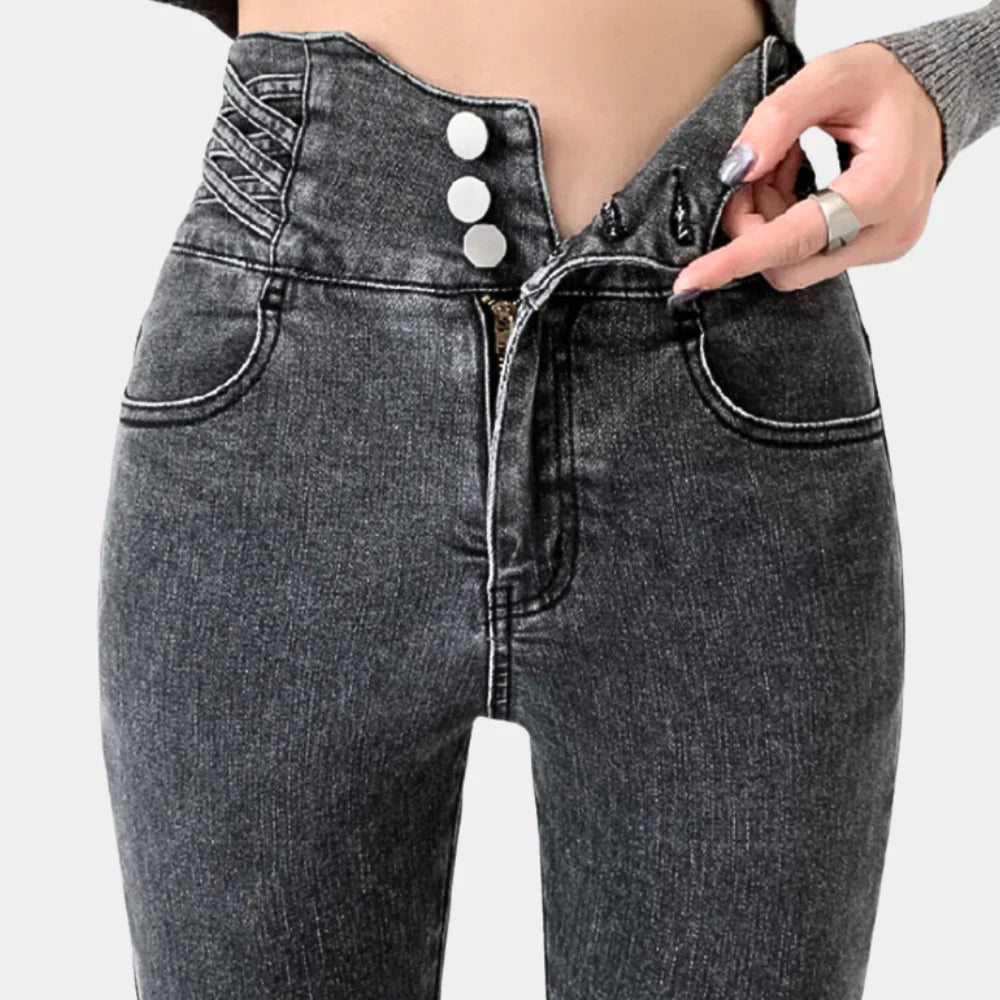 Levoire | Slim Fit High Street Jeans Pour Femmes Gris foncé