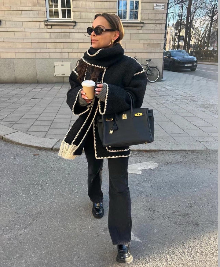 Levoire | Veste En Laine Confortable Avec Cape Noir et blanc