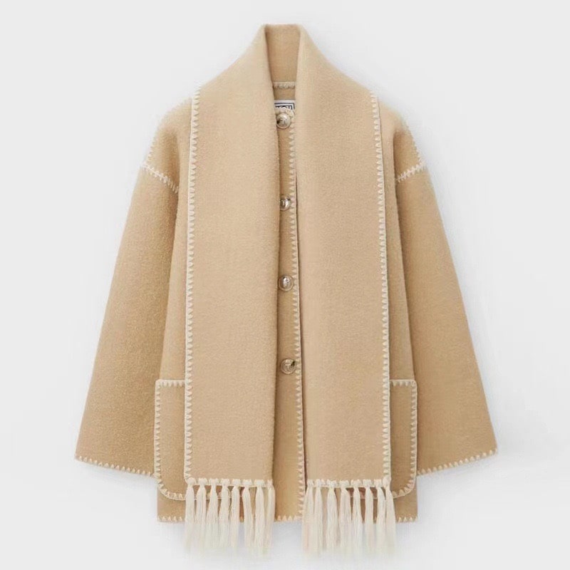 Levoire | Veste En Laine Confortable Avec Cape Khaki