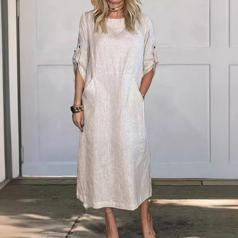Levoire | Robe Midi Avec Poches Pour Femmes Blanc