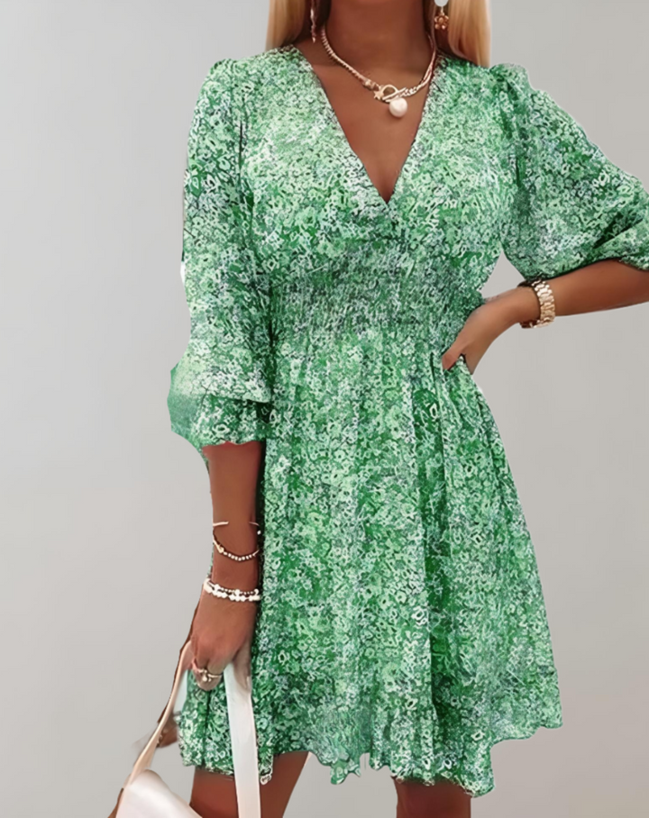 Levoire | Robe D'Été Décolleté En V Robe De Loisirs Matériau Léger Vert