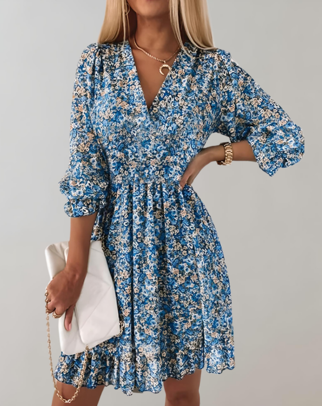 Levoire | Robe D'Été Décolleté En V Robe De Loisirs Matériau Léger Bleu