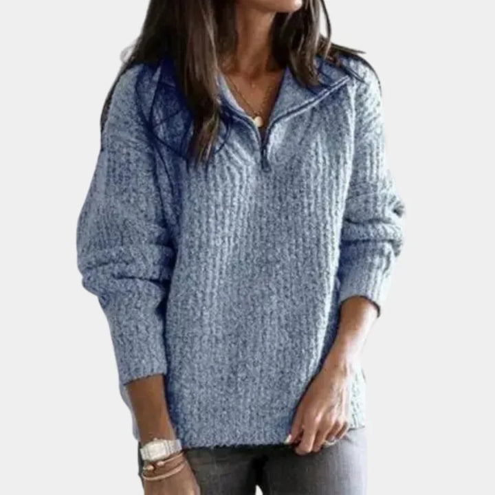 Levoire | Pull Confortable Stylé À Demi-Zip Pour Femmes Bleu