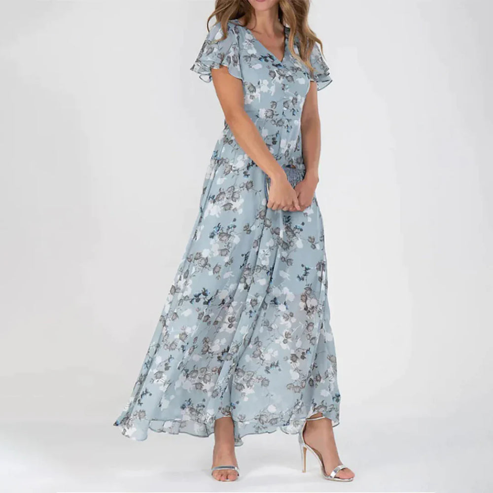 Levoire | Récolte De Vin Robe Maxi À Motif Floral Bleu ciel