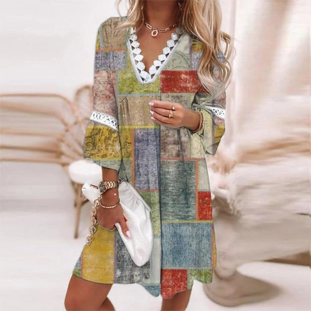 Levoire | Robe Bohème À Encolure En V Et Avec Des Détails Franges Pour Femmes Gris