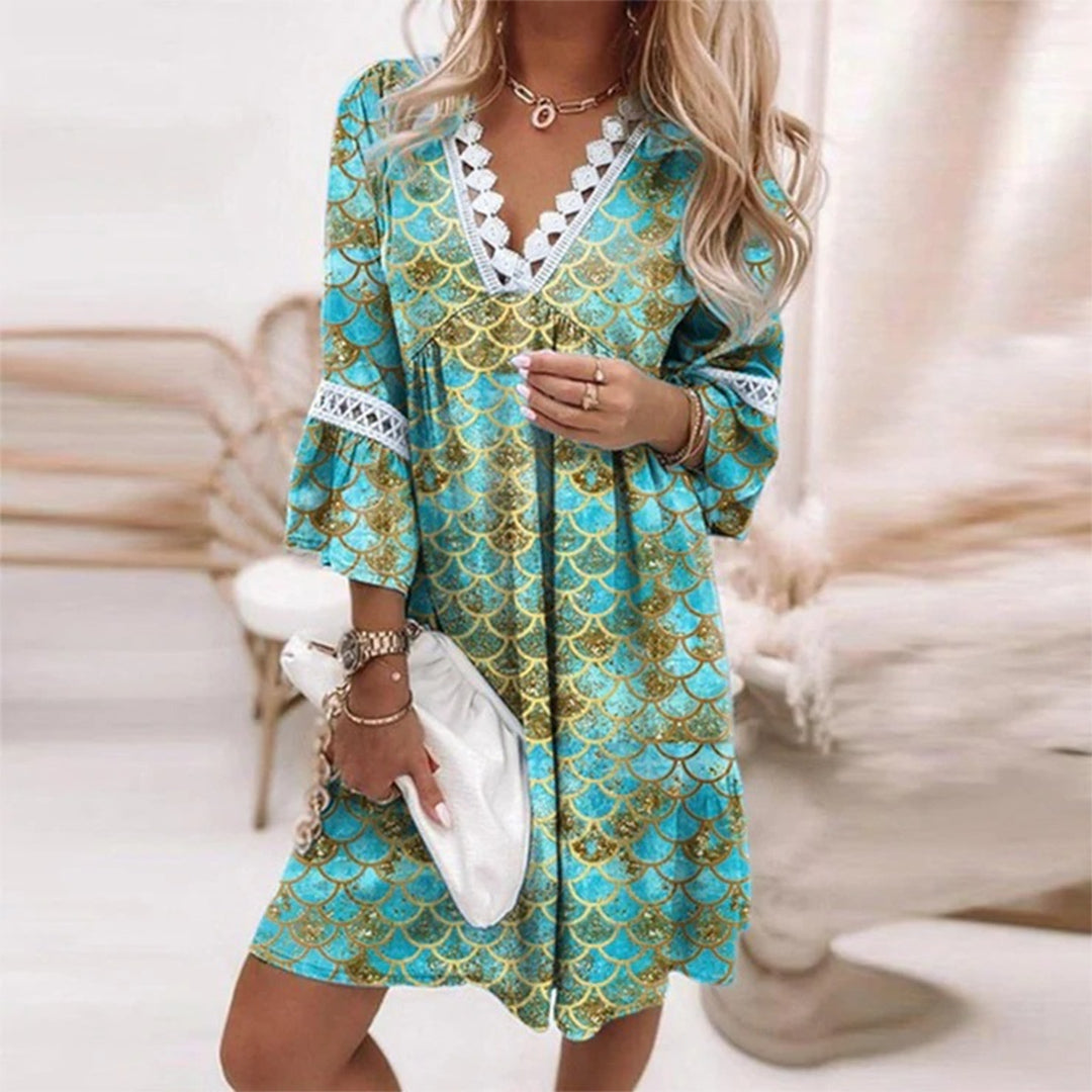 Levoire | Robe Bohème À Encolure En V Et Avec Des Détails Franges Pour Femmes Vert