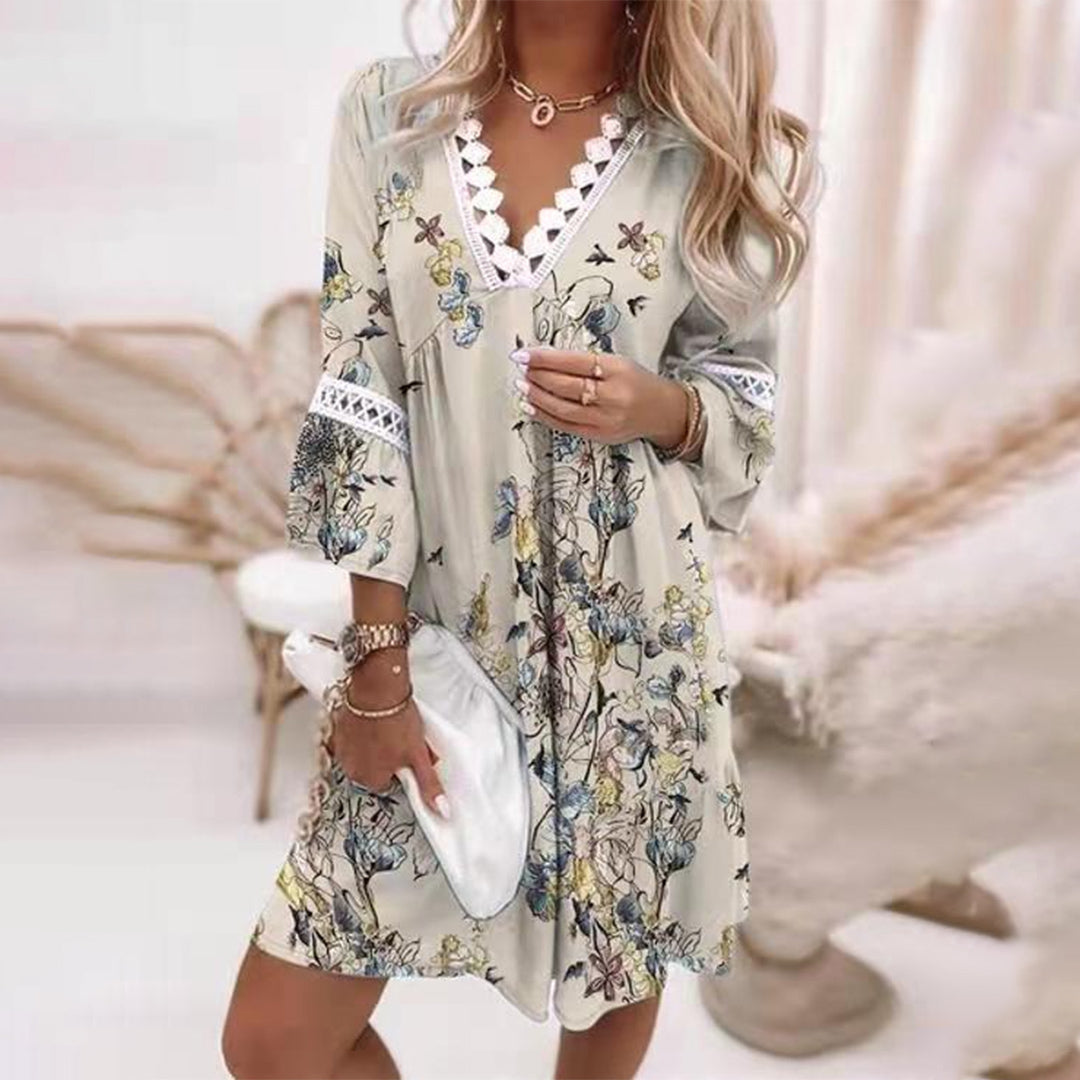Levoire | Robe Bohème À Encolure En V Et Avec Des Détails Franges Pour Femmes Blanc cassé