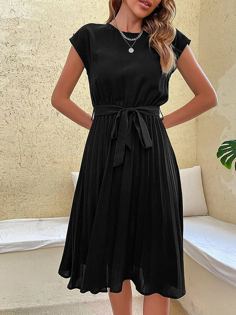 Levoire | Robe D'Été Avec Ceinture À La Taille Et Ligne A Fluide Noir