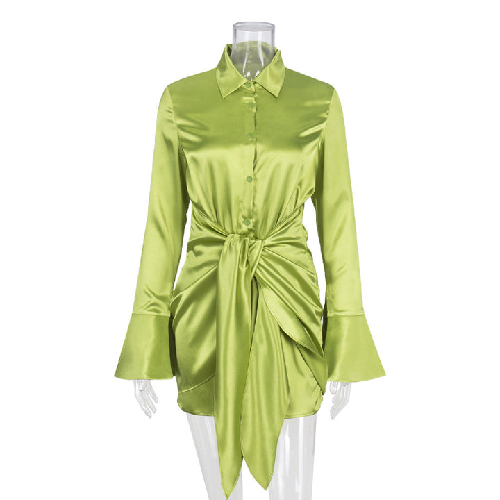 Levoire | Satin Manches Longues Bandage Robes Mini Vert clair