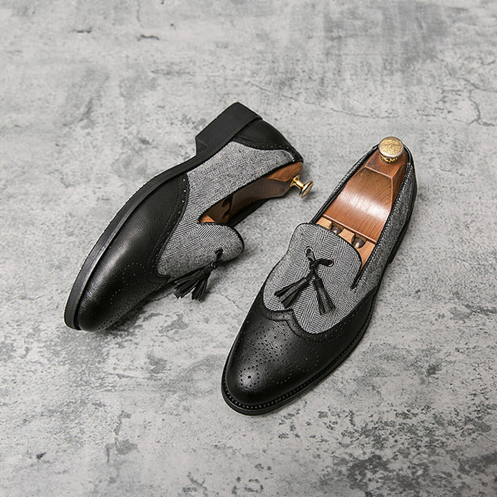 Levoire | Mocassin En Tweed Avec Pompons Et Coutures Noir