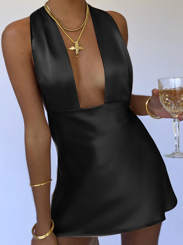Levoire | Robe Mini Bandage Satin Noir