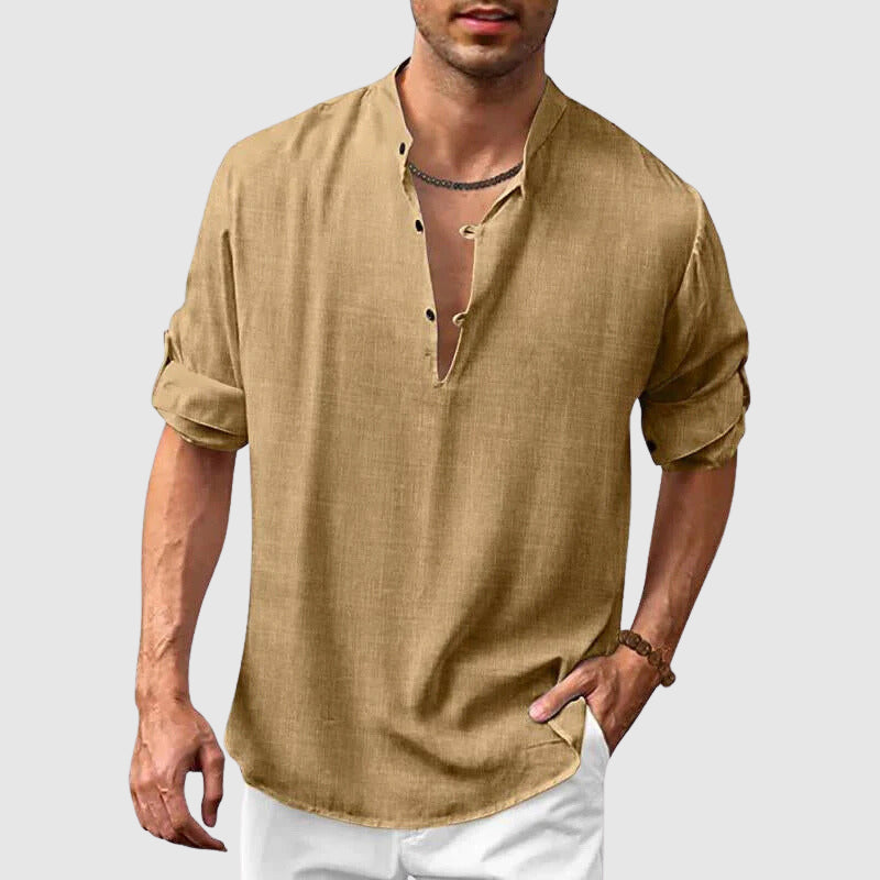Levoire | Chemise En Lin Décontractée Pour Hommes À La Plage Khaki