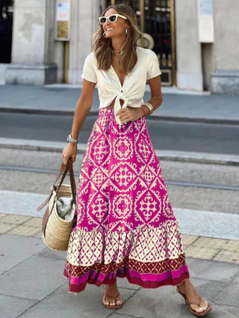 Levoire | Jupe D'Été Longue Au Style Rétro Boho Rosa