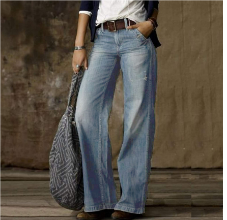 Levoire | Taille Normale À Jambes Amples Jeans Femme Confortables Décontractés