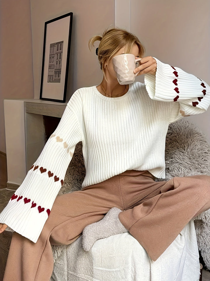 Levoire | Pull Élégant Avec Motif Cœur Et Manches Élargies