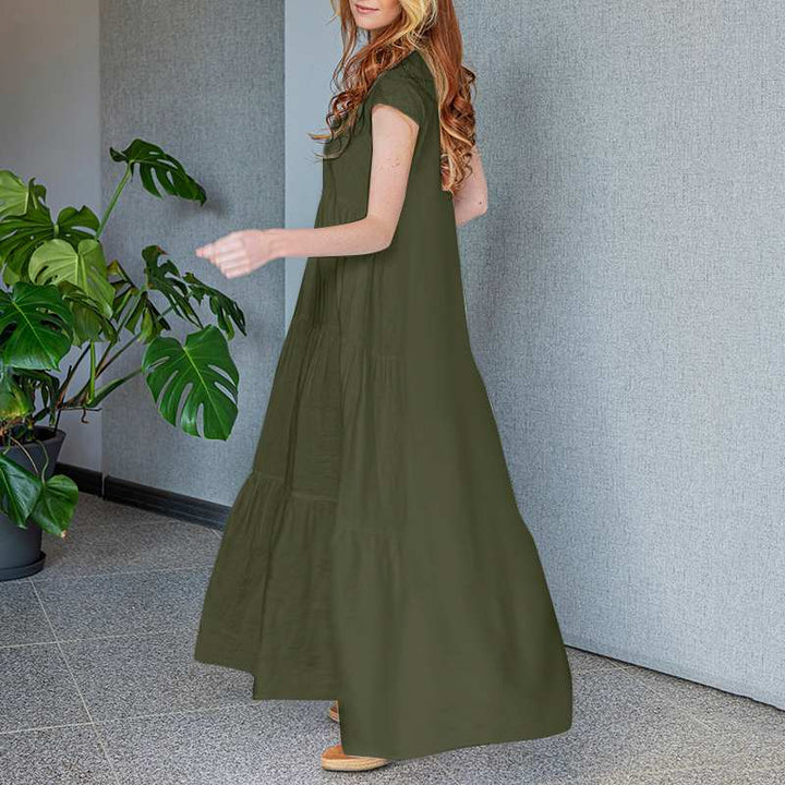 Levoire | Robe Maxi Élégante Avec Décolleté En V Et Manches Courtes