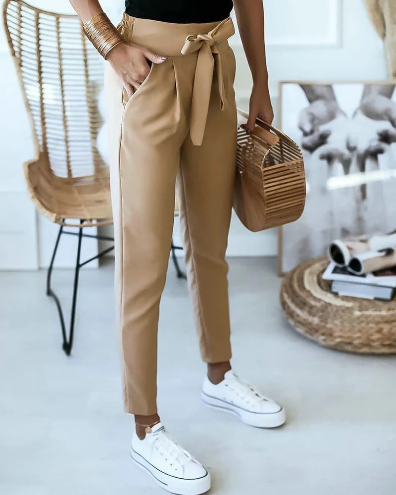 Levoire | Pantalon Élégant Avec Détail De Nœud Pour Femmes Khaki