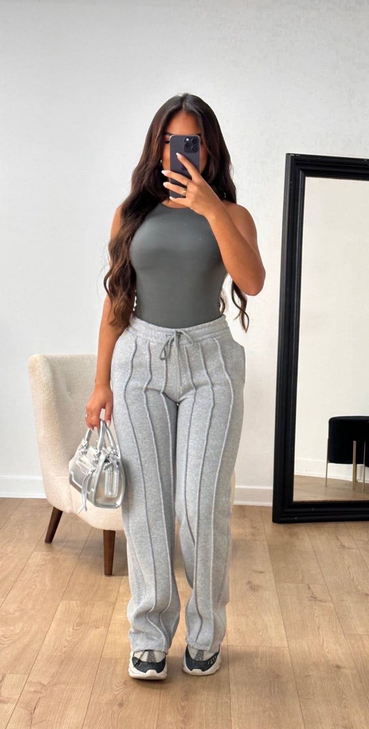 Levoire | Pantalon Femme Droit Avec Cordon Rayé Gris