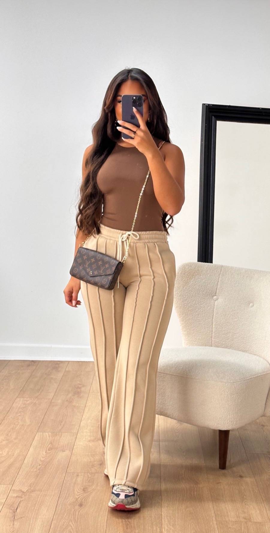 Levoire | Pantalon Femme Droit Avec Cordon Rayé Beige