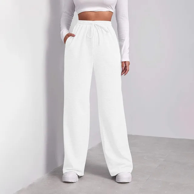 Levoire | Pantalons De Sport À Cordon Large Jambes Droites Pour Femmes Blanc