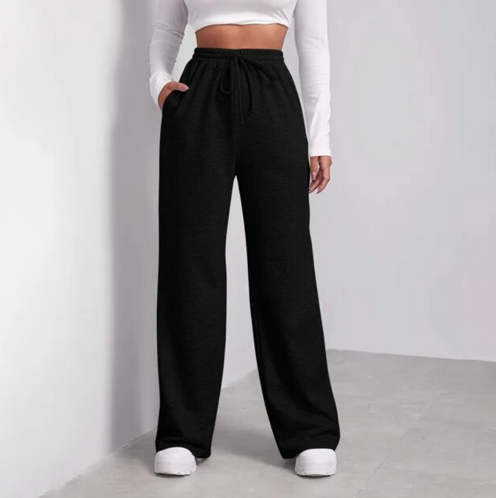 Levoire | Pantalons De Sport À Cordon Large Jambes Droites Pour Femmes Noir