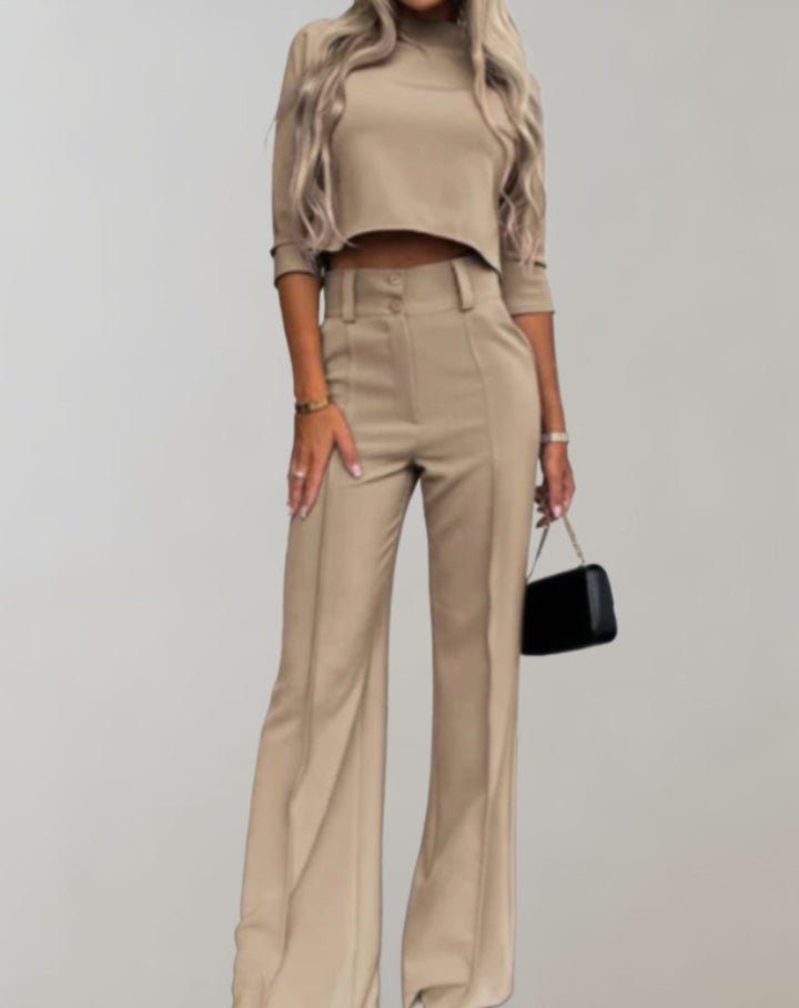 Levoire | Ensemble Élégant 2 Pièces Pour Dames De Bureau Khaki