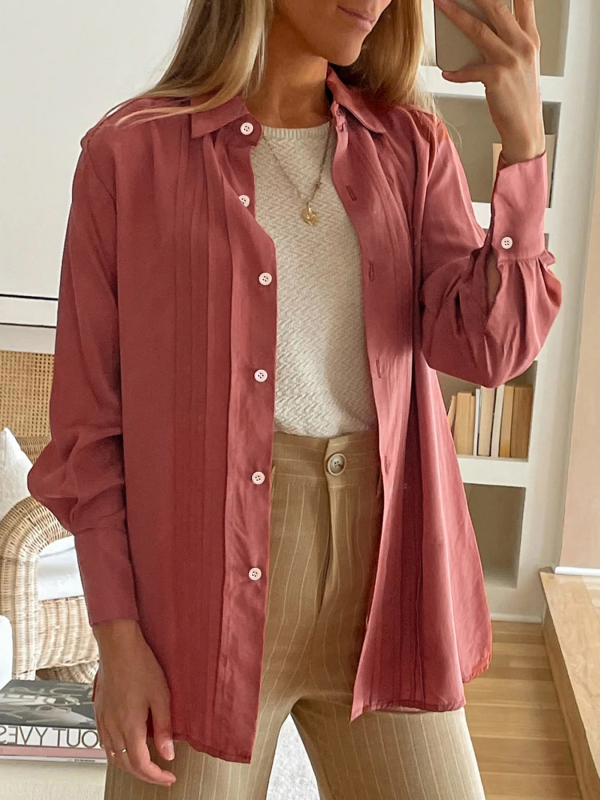 Levoire | Uni Couleur Simple DéContracté Chemise Boutonnée Rouge Bohne Grise