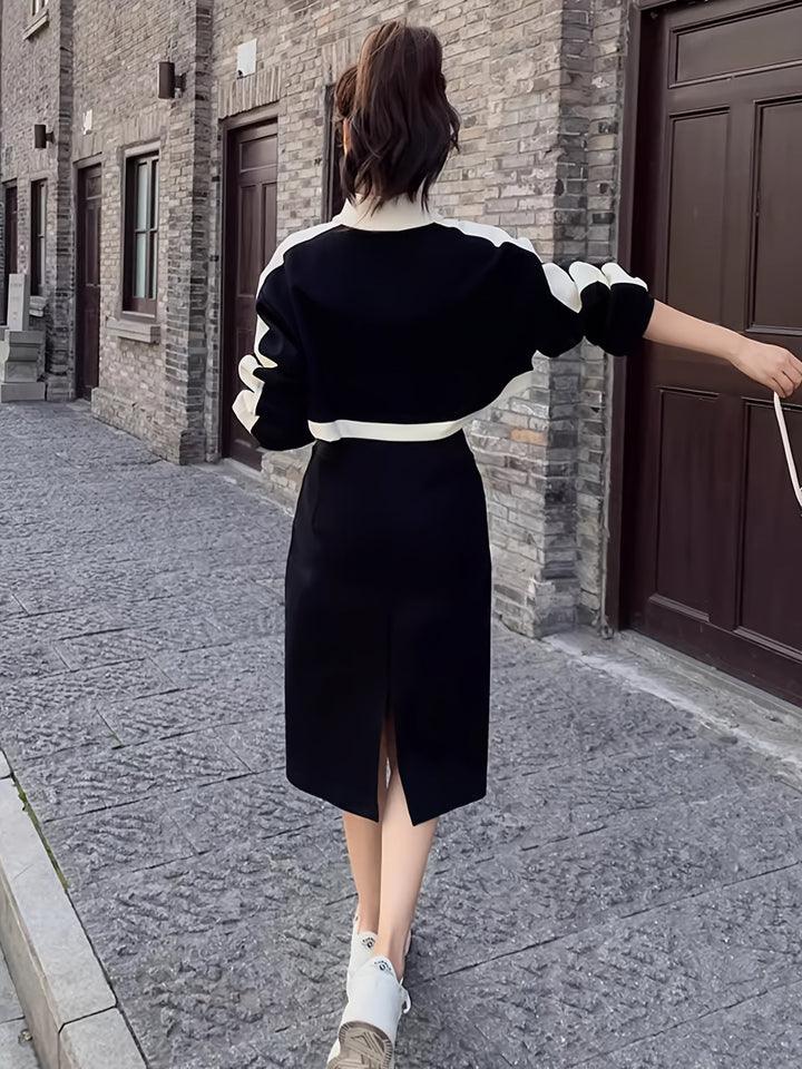 Levoire | Robe Sweat Élégante À Blocs De Couleurs Avec Manches Longues