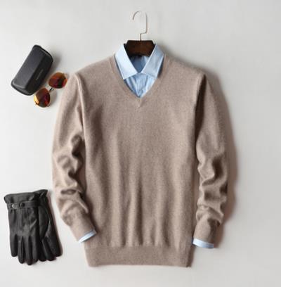 Levoire | Pull En Maille Chaud Pour Hommes Beige - Décolleté en V