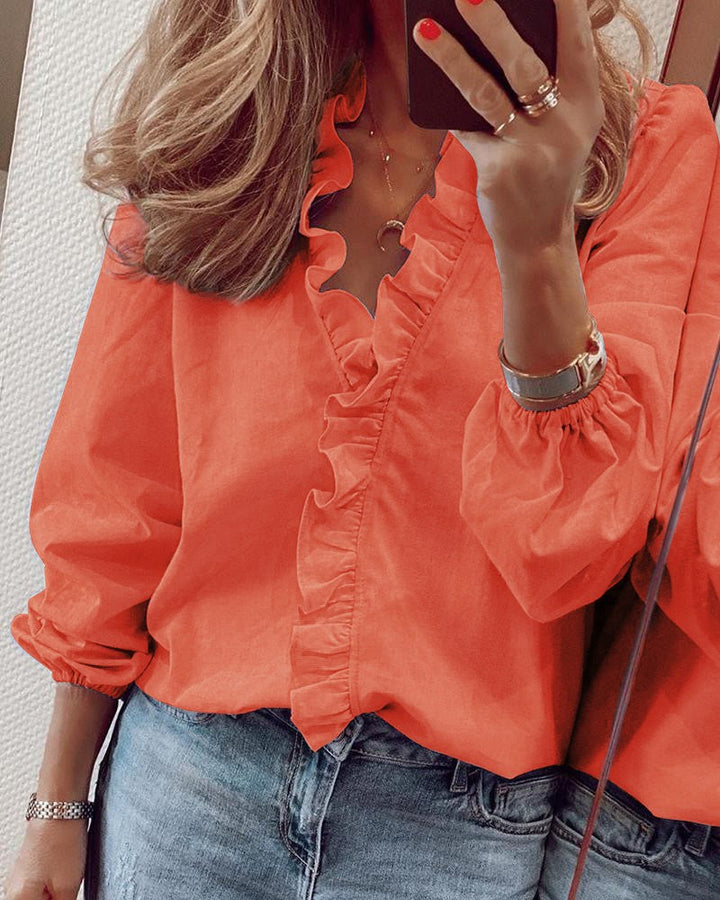 Levoire | Leie Chemise À V Côtelé Avec Coutures Froncées À Manches Longues Orange