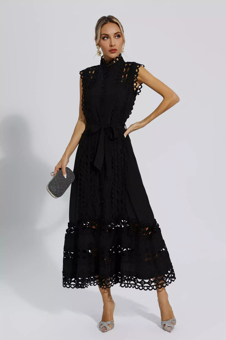 Levoire | Robe Maxi Noire Sans Manches À Décolleté Plongeant Noir S