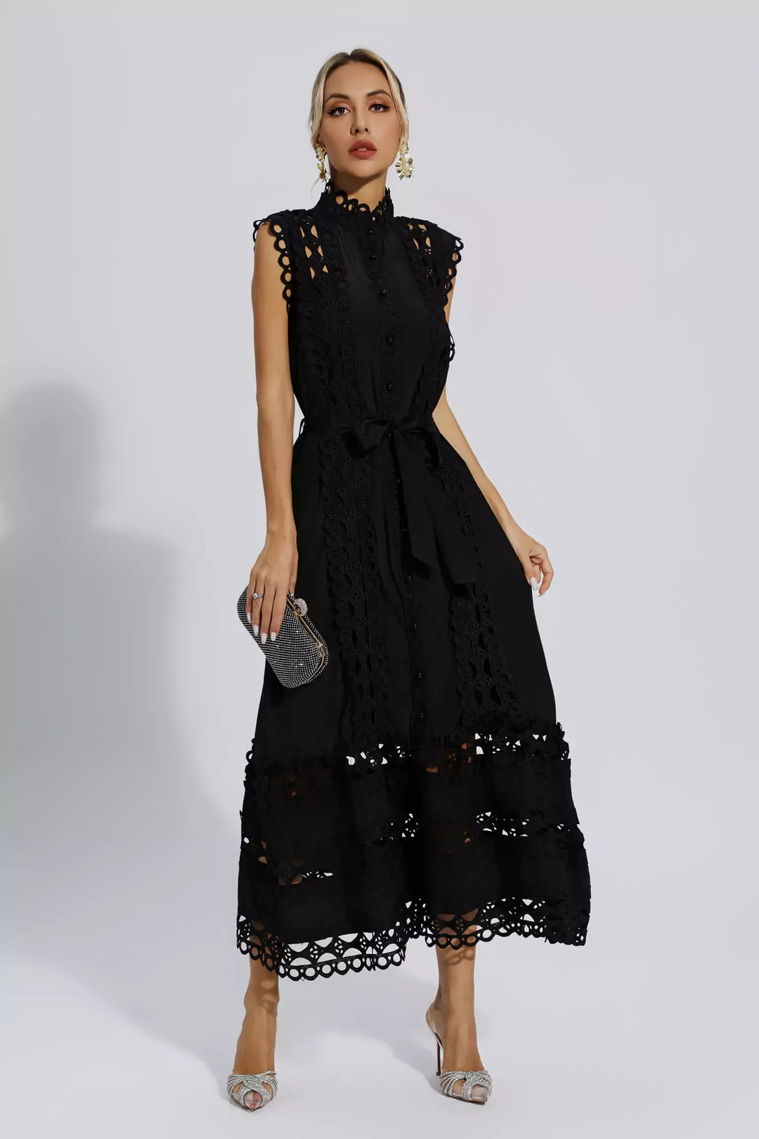 Levoire | Robe Maxi Noire Sans Manches À Décolleté Plongeant Noir XL