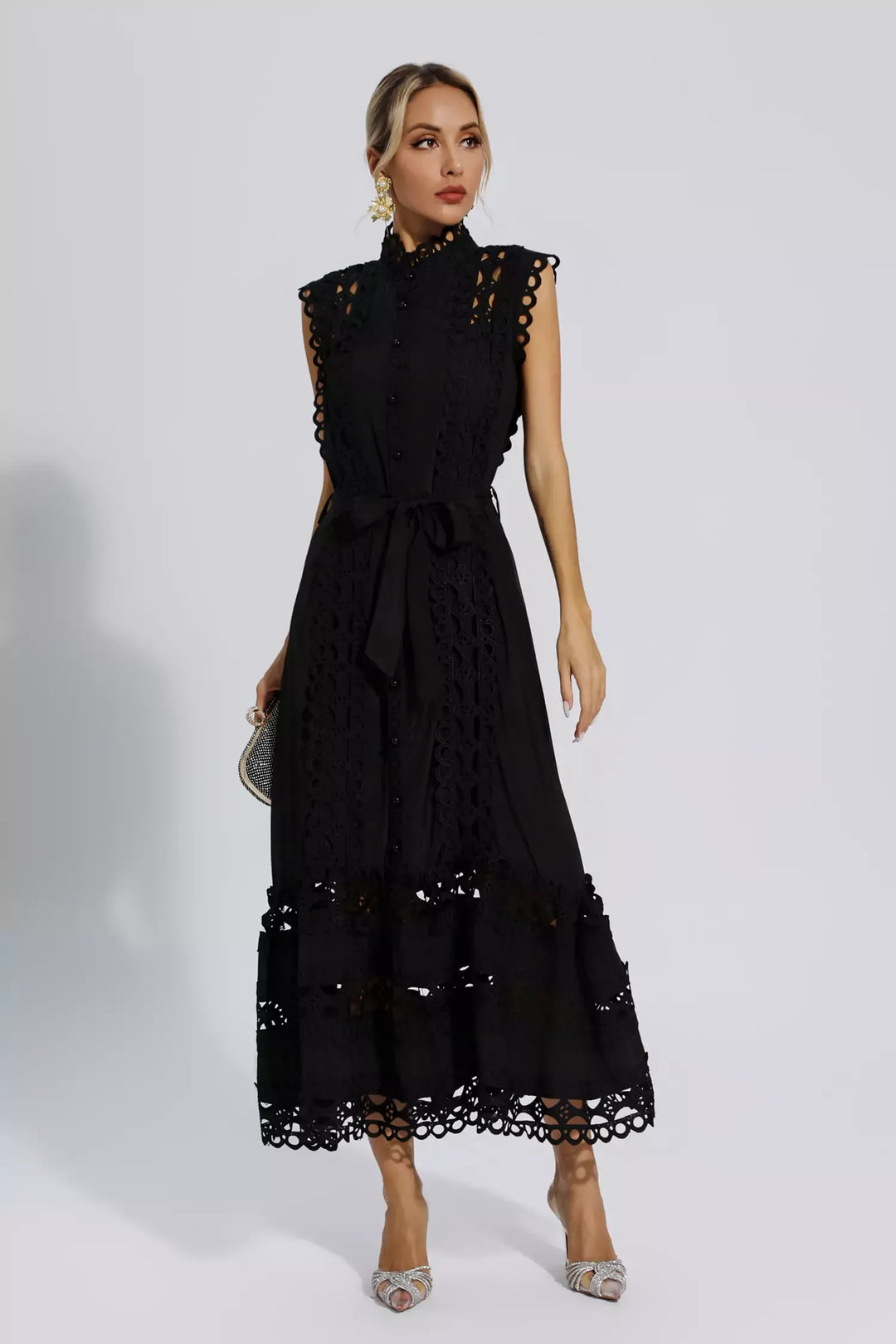 Levoire | Robe Maxi Noire Sans Manches À Décolleté Plongeant Noir L