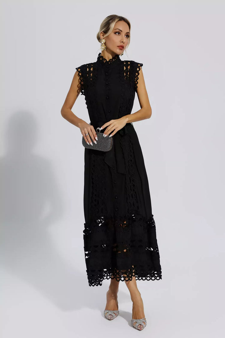Levoire | Robe Maxi Noire Sans Manches À Décolleté Plongeant